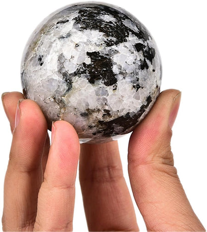 JIC Gem Small Black and White Tourmaline Crystal Sphere - Healing Crystal for Home Decor, Feng Shui, Divination or Fortune Telling, 50-60mm