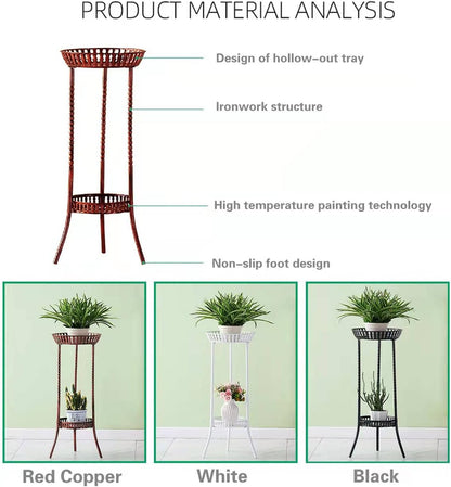 YANMENG Metal Iron High Plant Stand Indoor Outdoor, Sturdy Planter Stand, Corner Display Shelf, Weight Capacity 50 lbs（32in, Red Bronze