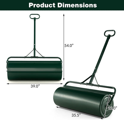 IRONMAX Lawn Roller, 17 Gallons/63 L Manual & Tow-Behind Steel Sod Roller w/Push Pull Handle, Lawn Rollers Tow Behind Water Filled for Yard, Park, Garden, Ball Field (17 Gallons, Green)
