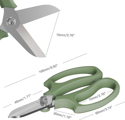 Housolution Flower Scissors, Strong Floral Shears, Premium Steel Garden Pruning Shears Floral Fruits Leaf Scissors Hand Pruner Snip Trimming Tool for Gardening Flower Arrangement, Avocado Green