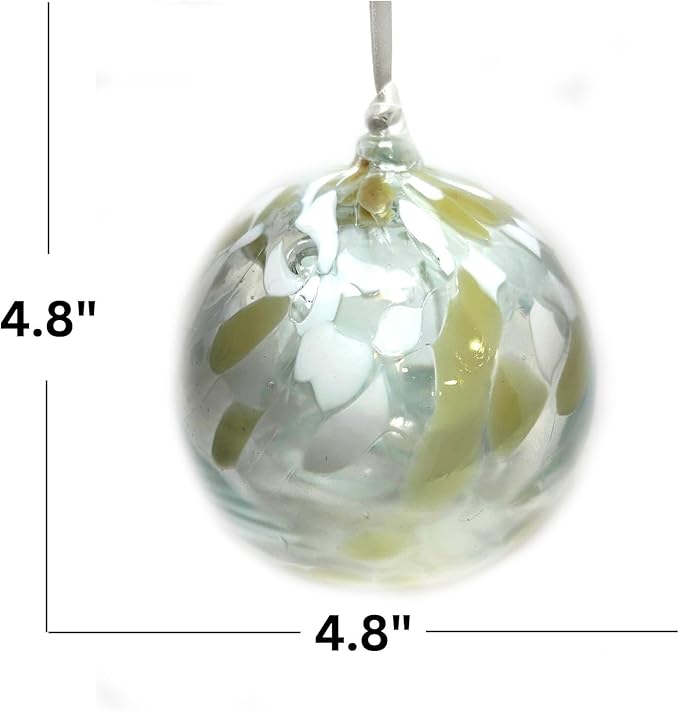 White Tree of Life Glass Globe - Large 4.7 inch Hand Blown Handmade Hanging Garden Gazing Ball Indoor Outdoor Home Décor
