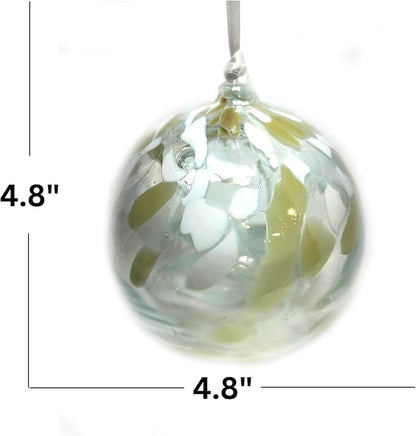 White Tree of Life Glass Globe - Large 4.7 inch Hand Blown Handmade Hanging Garden Gazing Ball Indoor Outdoor Home Décor