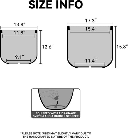 Kante 13.8-Inch Dia Round Concrete Planter, Indoor & Outdoor Garden Pot with Drainage Hole & Rubber Plug, Ideal for Flower and Tree, Black
