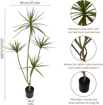 Artificial Dracaena marginata,5ft Tall Fake Plants Artificial Dracaena marginata Plants for Indoor, Fake Trees for Office Home Living Room Floor Patio Greening Porch Decor