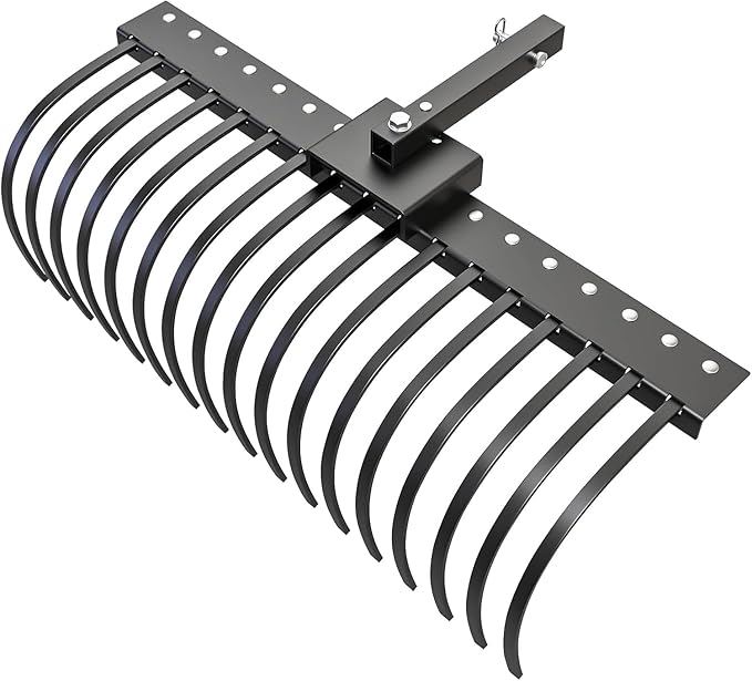 4FT Tractor Rake for 2" Receiver, 17 Pine Straw Rake for Lawn Tractors, ATV & UTV