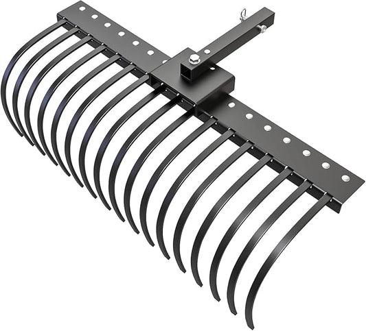 4FT Tractor Rake for 2" Receiver, 17 Pine Straw Rake for Lawn Tractors, ATV & UTV