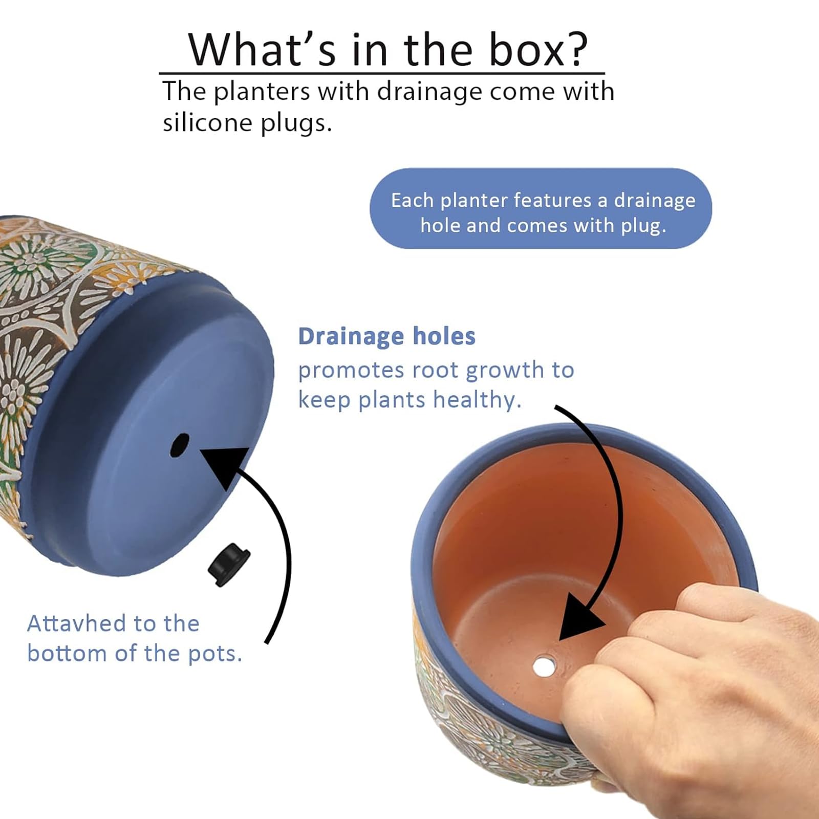 DeeCoo 3 Piece Ceramic Plant pots Indoor Pots Set with Drainage Holes, 5.7/4.7/3.5/inch, Modern