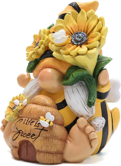 Hodao Gnome Figurine Decorations Indoor Home Decor Sweet Life Bee Gnome - The Sweetness and Warmth of Nature - Summer Garden Patio Gnome Sculpture Decorations (Bees gnome)