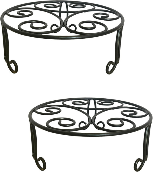 2 Pack 13in Diameter Metal Plant Stand for Indoor Outdoor Large Plants Flower Pot Heavy Duty Flower Pot Stand Holder,Rustproof Iron Round Plant Shelf for Planter Outdoor Plant Stand for Patio & Garden Décor (2 Pack 13 Diameter 5 inches Tall Black)