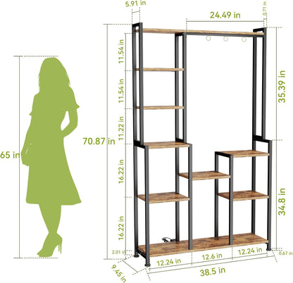 C2 Plant Stand Indoor with Grow Lights, Indoor Tiered Metal Plant Stand 70.87" Tall Plant Shelf with Hooks for Hanging, Plant Holder Display Shelves for Patio, Garden, Outdoor