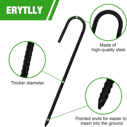 ERYTLLY 12In Rebar Stakes J Hook Heavy Duty Galvanized Metal Stakes for Ground Barrel Soil Tent Swing Set Anchors Fence Stakes Curved Steel Plant Support Garden Stakes with Hooks（12in 8pk）