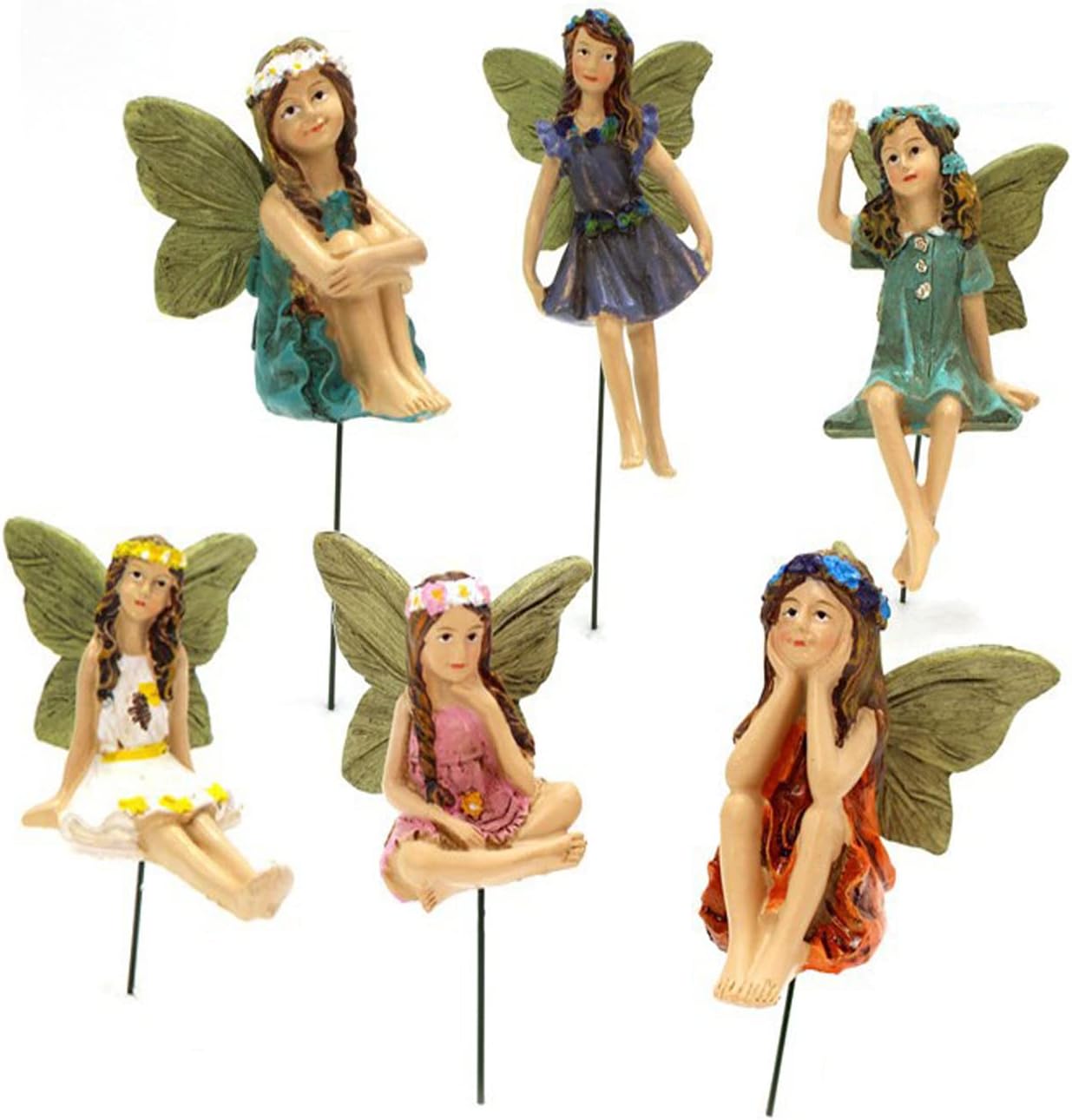 Miniature Fairies Figurines (6pcs) - Decor for Outdoor & Indoor Gardens & Homes, Vintage Resin, Lovely