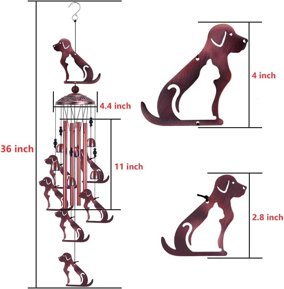 Outdoor Dog Wind Chimes Gifts for Mom - with 4 Tubes 6 Bells 7 Dogs Wind Bell, Romantic Wind Catcher, Mobile Dog Decor, Dog Bell, Puppy Windchimes for Home, Balcony, Tree, Festival, Garden Decoration