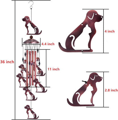 Outdoor Dog Wind Chimes Gifts for Mom - with 4 Tubes 6 Bells 7 Dogs Wind Bell, Romantic Wind Catcher, Mobile Dog Decor, Dog Bell, Puppy Windchimes for Home, Balcony, Tree, Festival, Garden Decoration