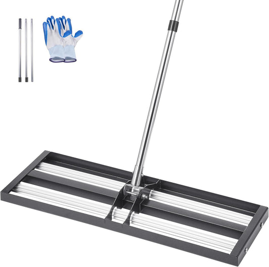 VEVOR Updated Lawn Leveling Rake with Roller, 30'' x 10" Stainless Steel Lawn Leveler with 83.9'' Adjustable Handle, Heavy Duty Yard Leveling Rake, Effort Saving Lawn Leveling Tool for Yard Golf Court