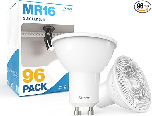 Sunco 96 Pack MR16 LED Bulb, GU10 Dimmable Track Light Bulbs, 5.5W=50W, 3000K Warm White, 550 LM, 25000 Lifetime Hours UL.