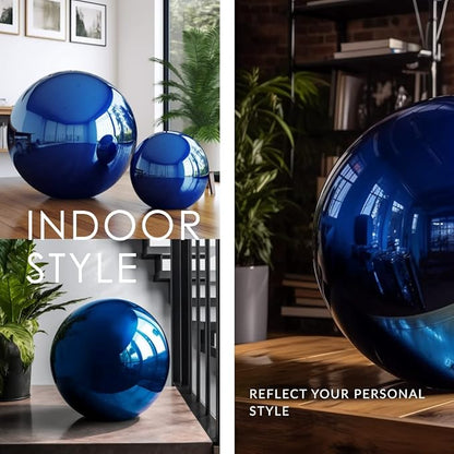12 Inch Stainless Steel Gazing Globe,v2croft Hollow Ball Mirrored Surface Polished Shiny Sphere,Garden Stainless Steel Gazing Ball for Outdoor Lawn Pond Yard Ornament(Blue)