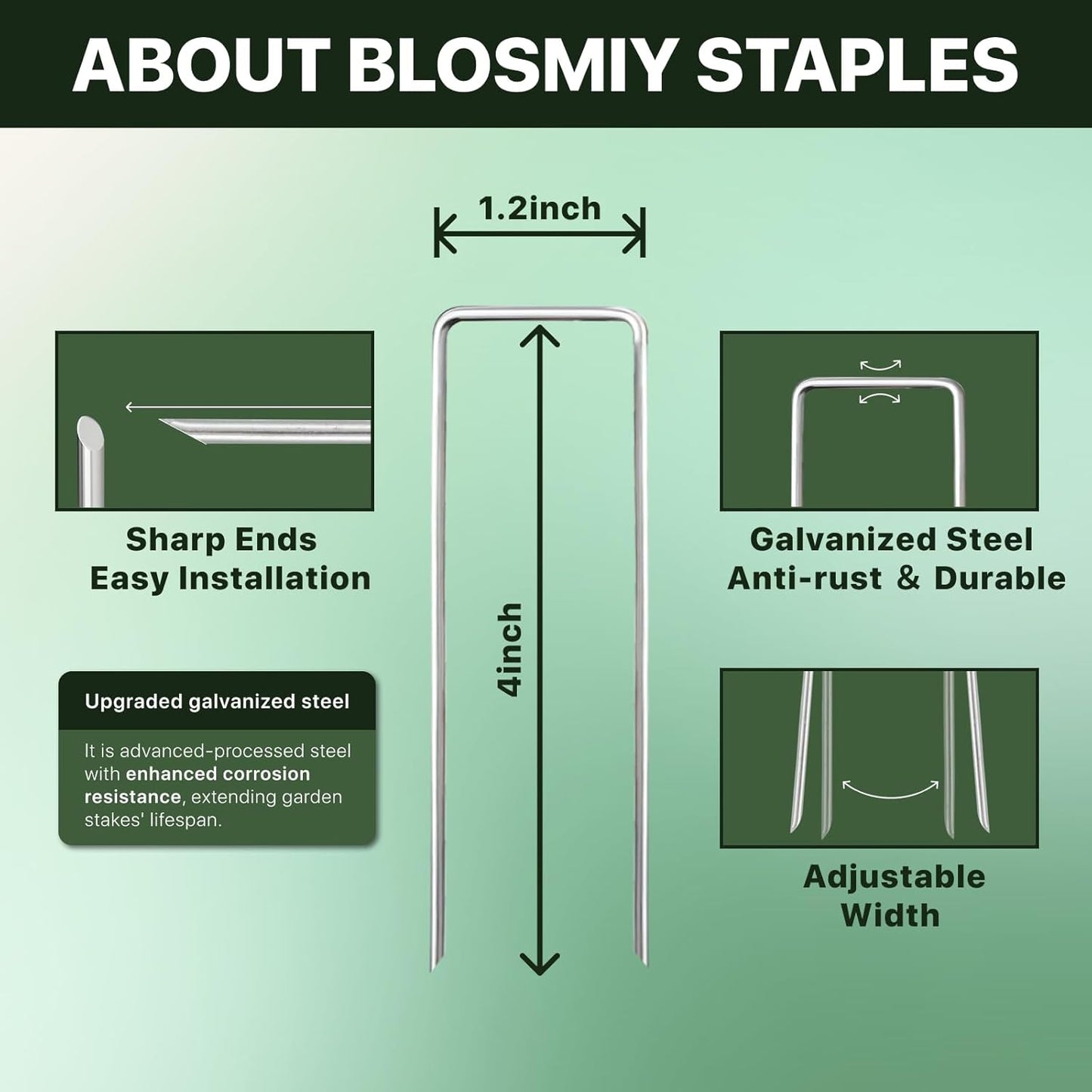 Landscape Staples 4 inch Stakes for Gardening 100 Pack Galvanized Garden Staples for drip Irrigation Landscape Fabric pins Updated Heavy-Duty Weed Barrier Fabric Lawn Outdoor Projects,Decorations