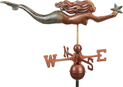 Mermaid with Starfish Weathervane - Pure Copper Hand Finished Multi-Color Patina by Good Directions
