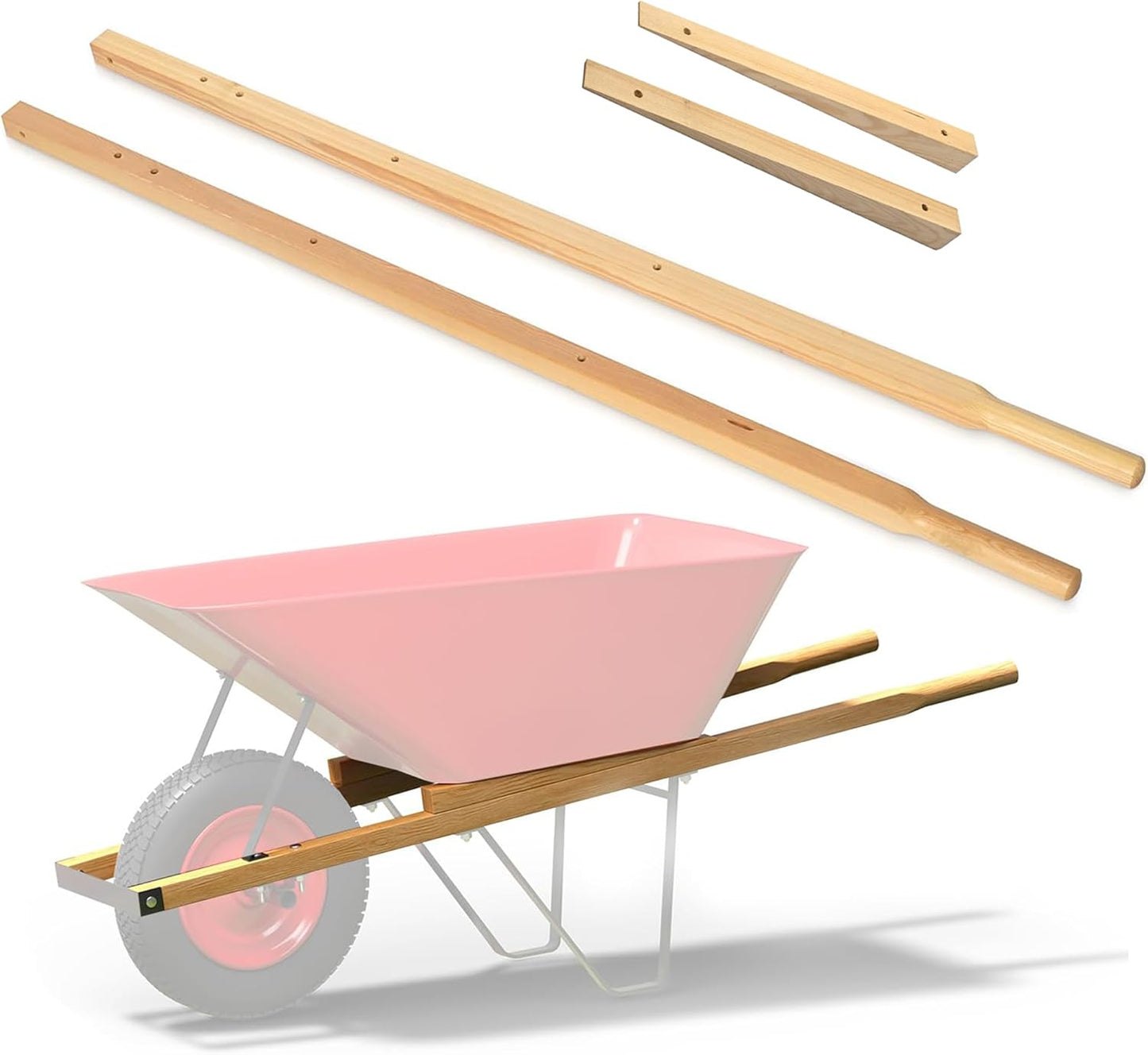 Nisorpa Wood Replacement Wheelbarrow Handles with 2 Wheelbarrow Wedge Heavy Duty Hardwood Wheelbarrow Handles Replacement Kit with Tough Seal Coat and Pre Drilled Holes for Wheelbarrows