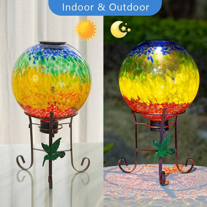 Stargarden Solar Powered Gazing Ball, 10 Inch Glass Gazing Globe, Decorative Gazing Balls with Metal Ball Stand, Colorful Solar Globes for Patio, Lawn, Garden Decor