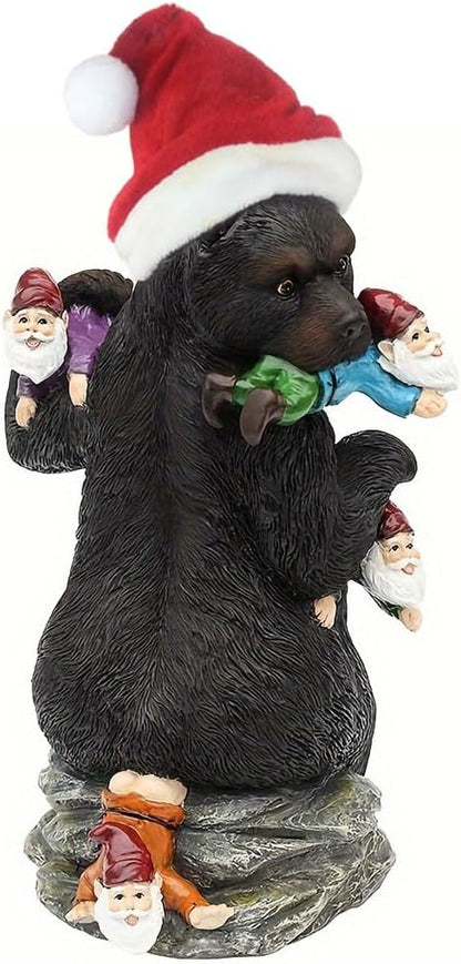 Garden Gnome Figurine Bear Eat Gnomes Statues, Funny Garden Statue for Christmas Outdoor Decoration