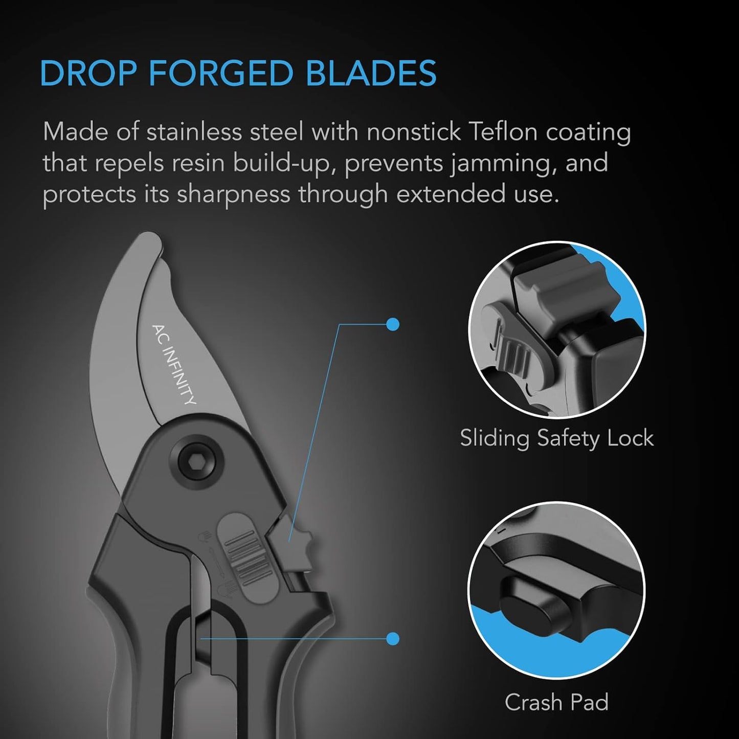 AC Infinity 8” Professional Bypass Pruning Shear, Stainless Steel SK-5 Blades with Nonstick Teflon Coating, Tree Trimmer Secateurs for Gardening, Hydroponics, Grow Tents