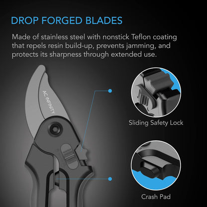 AC Infinity 8” Professional Bypass Pruning Shear, Stainless Steel SK-5 Blades with Nonstick Teflon Coating, Tree Trimmer Secateurs for Gardening, Hydroponics, Grow Tents
