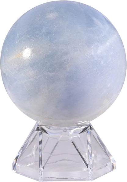 Natural Blue Celestite Crystal Ball with Acrylic Display Base, 50-60mm Polished Stone Feng Shui Crystal Sphere Meditation Decoration for Home & Office