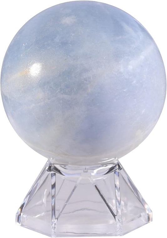 Natural Blue Celestite Crystal Ball with Acrylic Display Base, 50-60mm Polished Stone Feng Shui Crystal Sphere Meditation Decoration for Home & Office