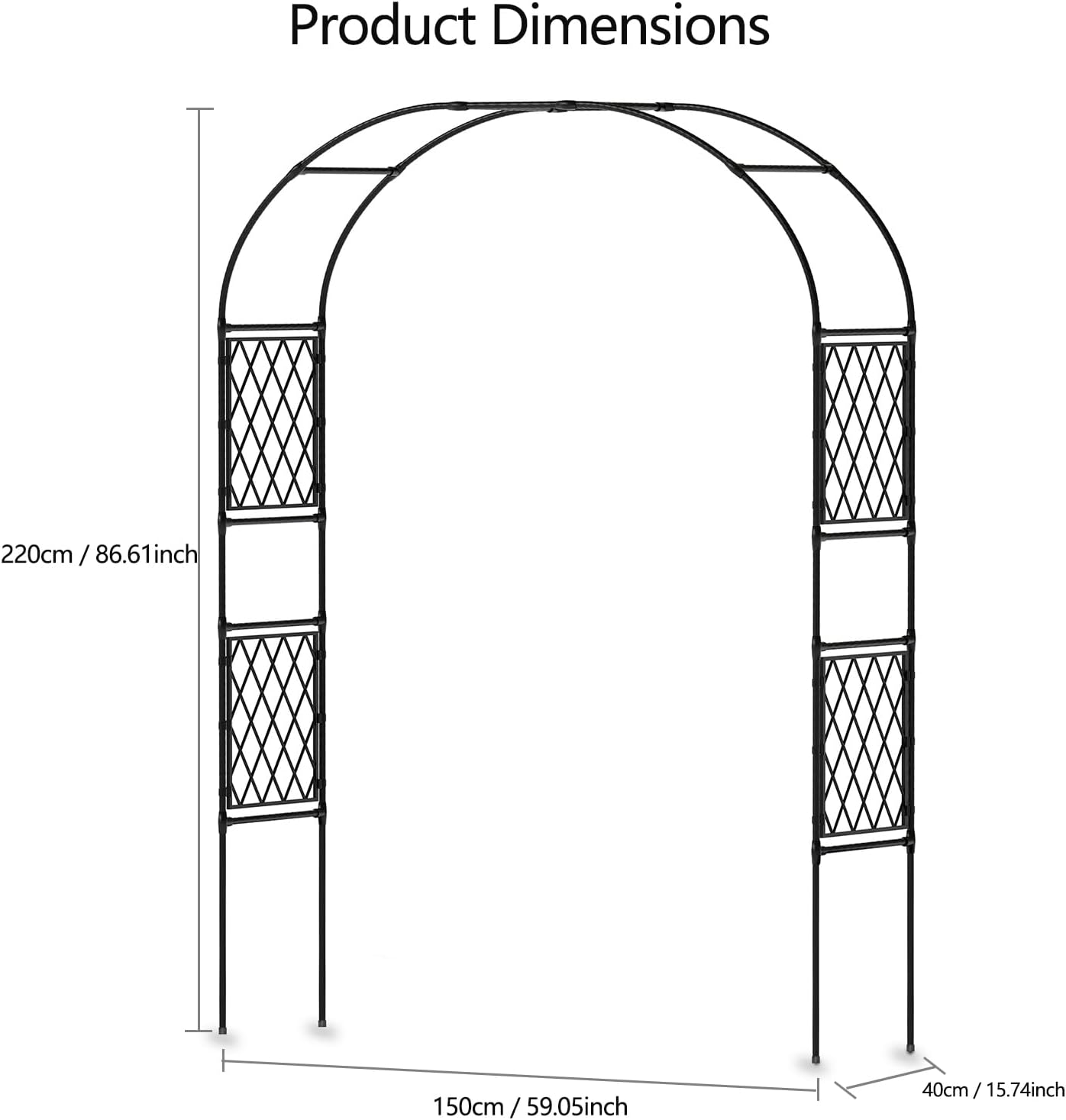 Metal Garden Arbor, Garden Arch Trellis for Climbing Plants, Decorative Archway Wedding Arch Frame for Patio, Backyard, Patio, Lawn, Pathway, Black
