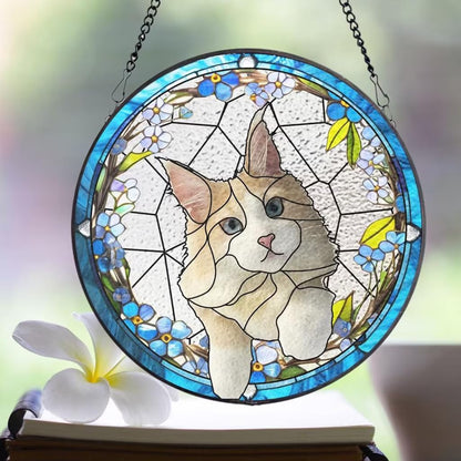 Custom Cat Portrait Stained Glass Window Hanging Light Catcher, Pet Memorial Stained Glass Photo, Cat Memorial Gift Pet Loss Gift