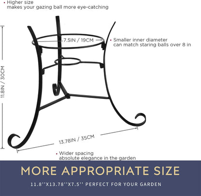 12" Tall Iron Gazing Ball Stand, Classic Stylelish Garden Hardware Metal holder for 8/10/12-Inch, Strong and Durable handmade Gazing Globe Display Stand Decoration for Outdoor, Home, Yards