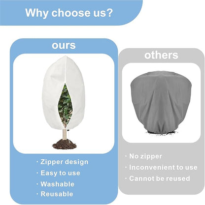 6 PCS Plant Covers Freeze Protection, 47.2"x31.5" Frost Blankets with Zipper Drawstring Reusable Winter Plant Protectors Bag Covers for Outdoor Garden Trees, Shrubs Cover for Frost Cold Pest, White