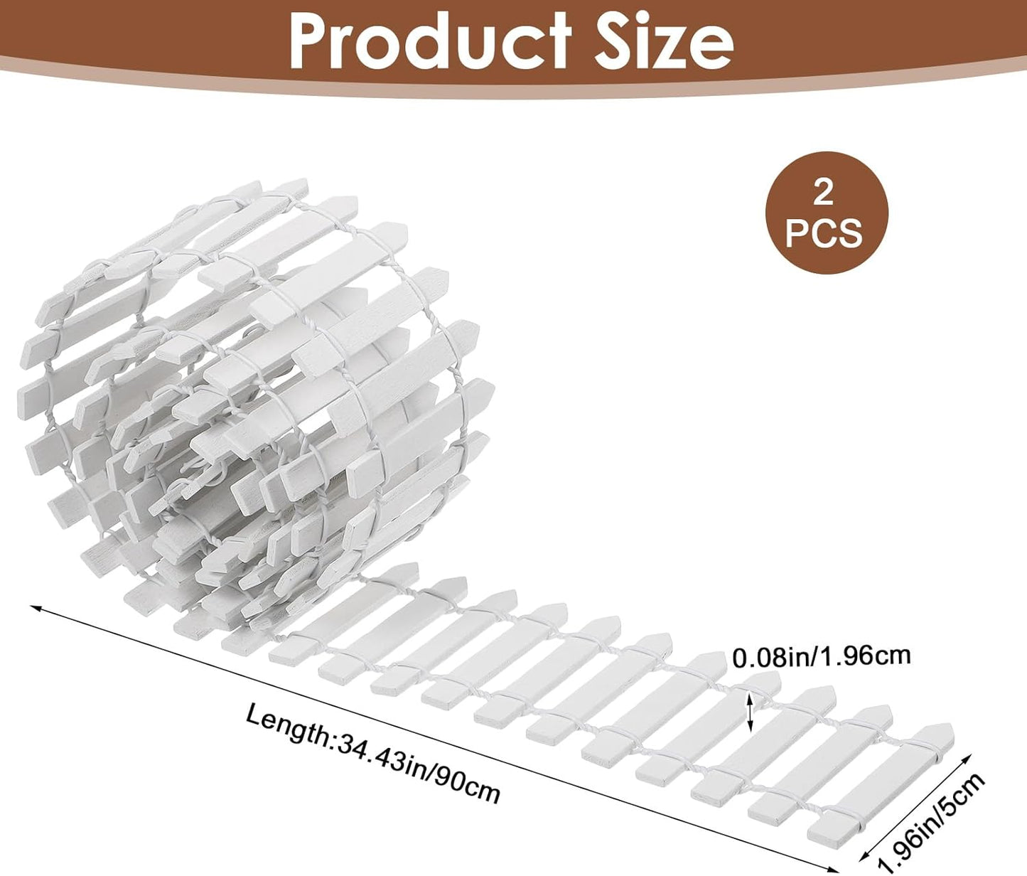 2pcs Mini Picket Fence, 34in Long Wooden Decorative Picket, Micro Landscape Little Ornaments for DIY Plant Pot House Home Dollhouse Outdoor Diorama Project(White)