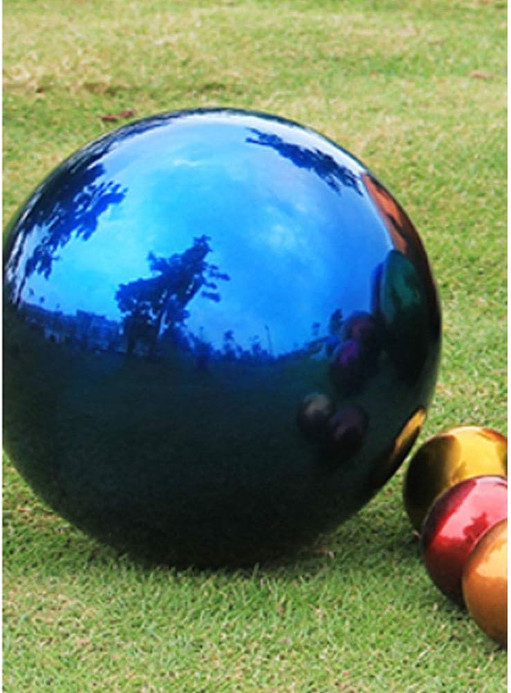 20cm/8inch Diameter Gazing Globe Mirror Ball,Blue Stainless Steel Polished Reflective Smooth Garden Sphere,Colorful and Shiny Addition to Any Garden or Home