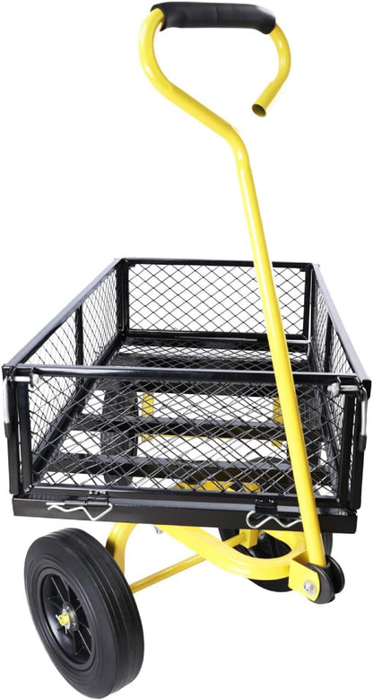 Heavy-Duty Solid Tire Garden Dump Cart - 4.86 cu. ft. Yard Wagon Cart with 600 LBS Capacity & Spacious Mesh Bed (37" x 19.5") - No-Flat Tires, Utility Wagon