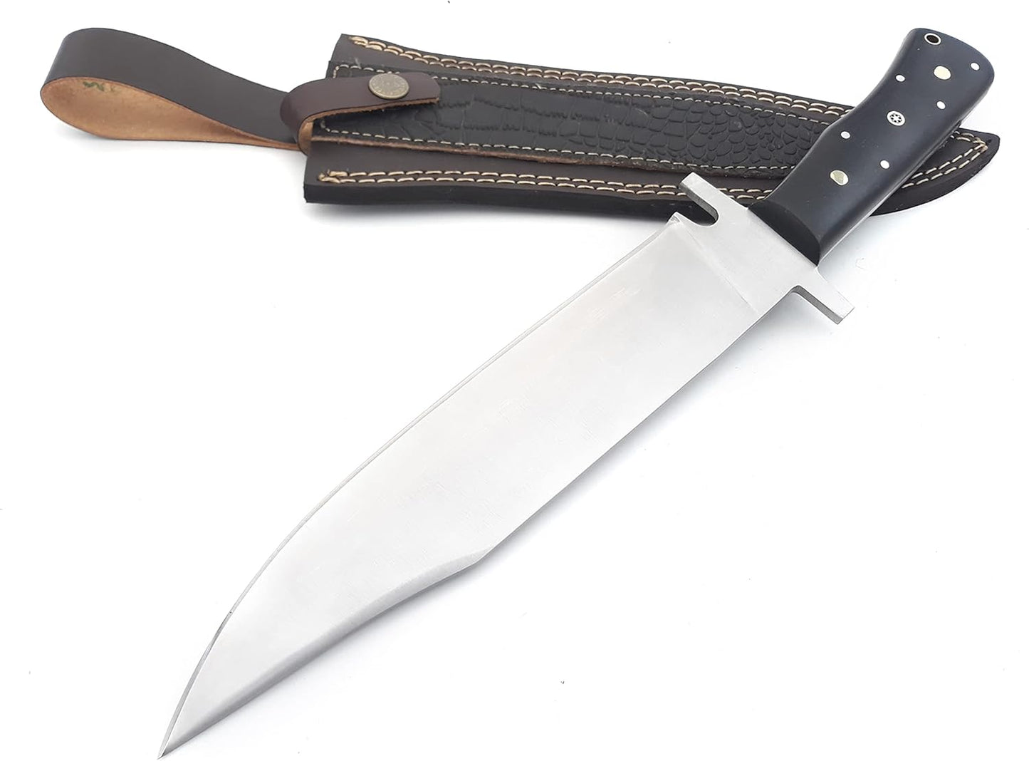 Nooraki - 15" Handmade Full Tang Hunting Knife with Leather Sheath, Multipurpose Bowie Knife with Micarta Handle for Everyday Carry, Outdoor Camping and Hunting