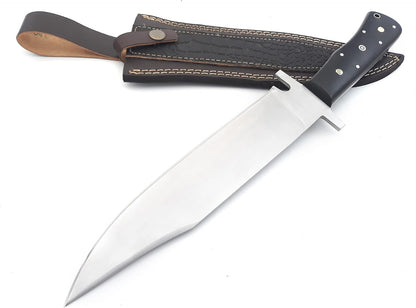 Nooraki - 15" Handmade Full Tang Hunting Knife with Leather Sheath, Multipurpose Bowie Knife with Micarta Handle for Everyday Carry, Outdoor Camping and Hunting