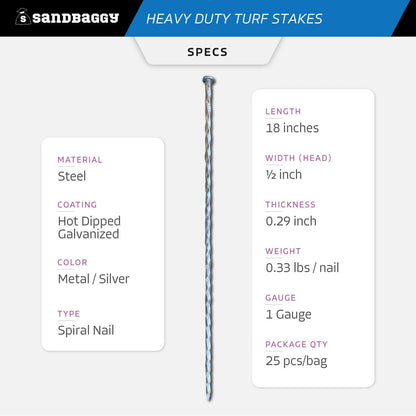 Sandbaggy 18" Heavy Duty Galvanized Artificial Turf Stakes - Spiral Landscape Nails - Ground Spikes/Pins, Synthetic Grass, Lawn, Edging, Weed Barrier Fabric (18 inch - Ultra Heavy Duty, 300, Count)