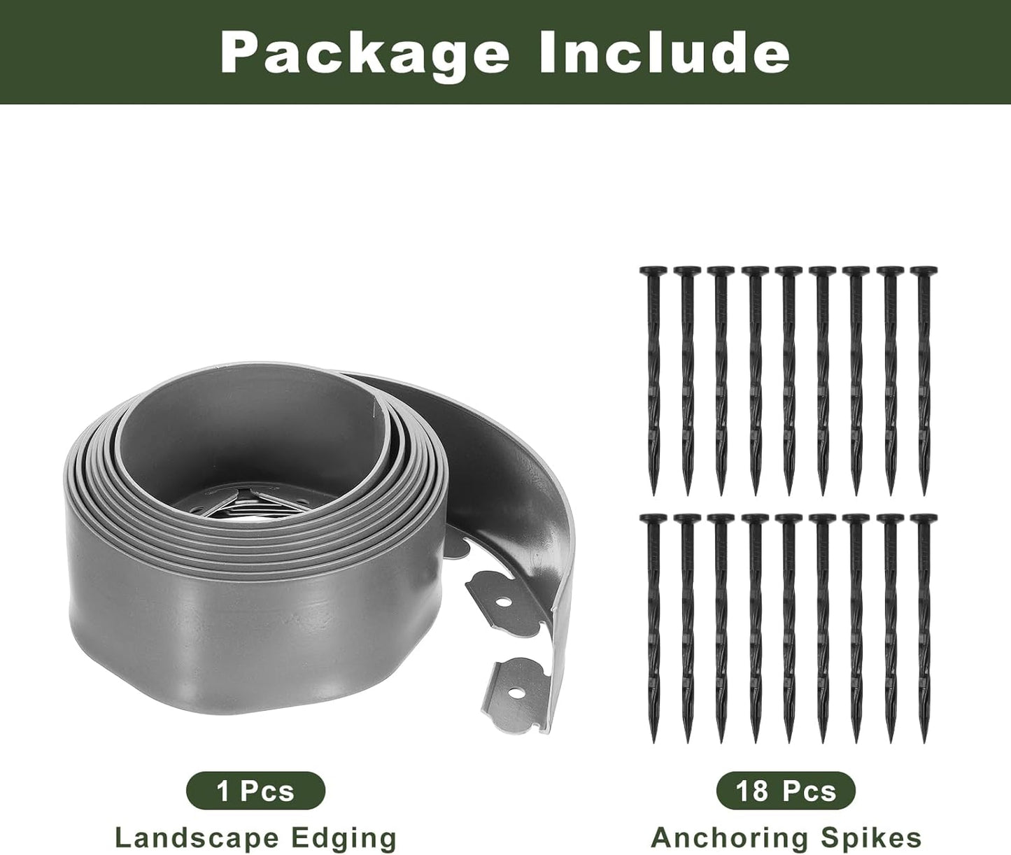 uxcell Landscape Edging, 1Pcs 20FT x 3.94" - No Dig Garden Edging Kit with 18 Stakes, Landscape Edging Border for Garden Lawn Flower Bed Yard Grass (Grey)