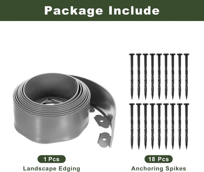 uxcell Landscape Edging, 1Pcs 20FT x 3.94" - No Dig Garden Edging Kit with 18 Stakes, Landscape Edging Border for Garden Lawn Flower Bed Yard Grass (Grey)