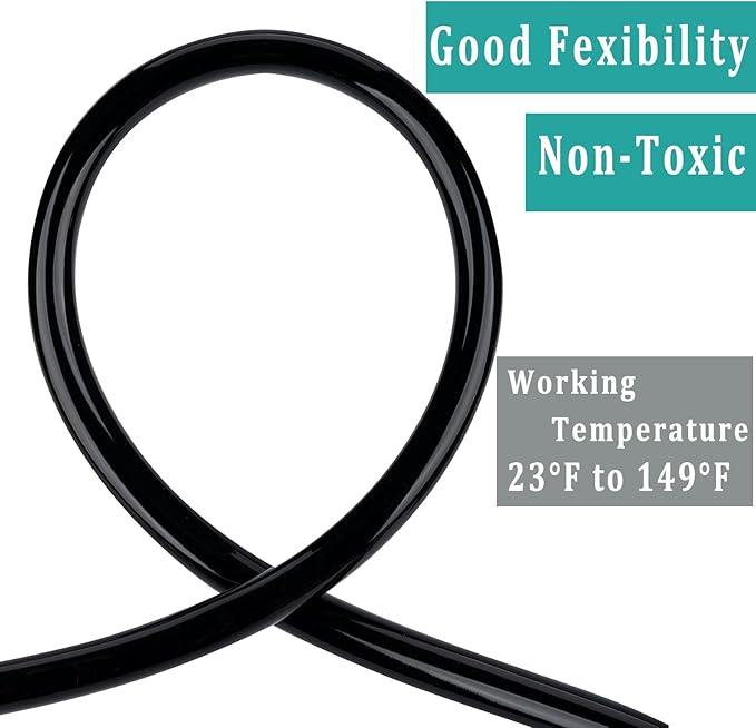 Black Vinyl Tubing 1” ID × 1 1/4” OD - 50 Feet PVC Flexible Plastic Tube Hybrid Hose, Transfer Water Air Oil for Pond Fountain Garden, Non-toxic and BPA free