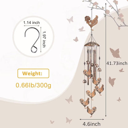Chicken Wind Chimes for Outside,Gardening Gifts for Chicken Lover，Women，Men，Mom，Birthday Party Decorations,Memorial Gifts,Wind Chimes Outdoors，Indoors，Room，Home，Garden，Patio,Yard,Rooster Decor