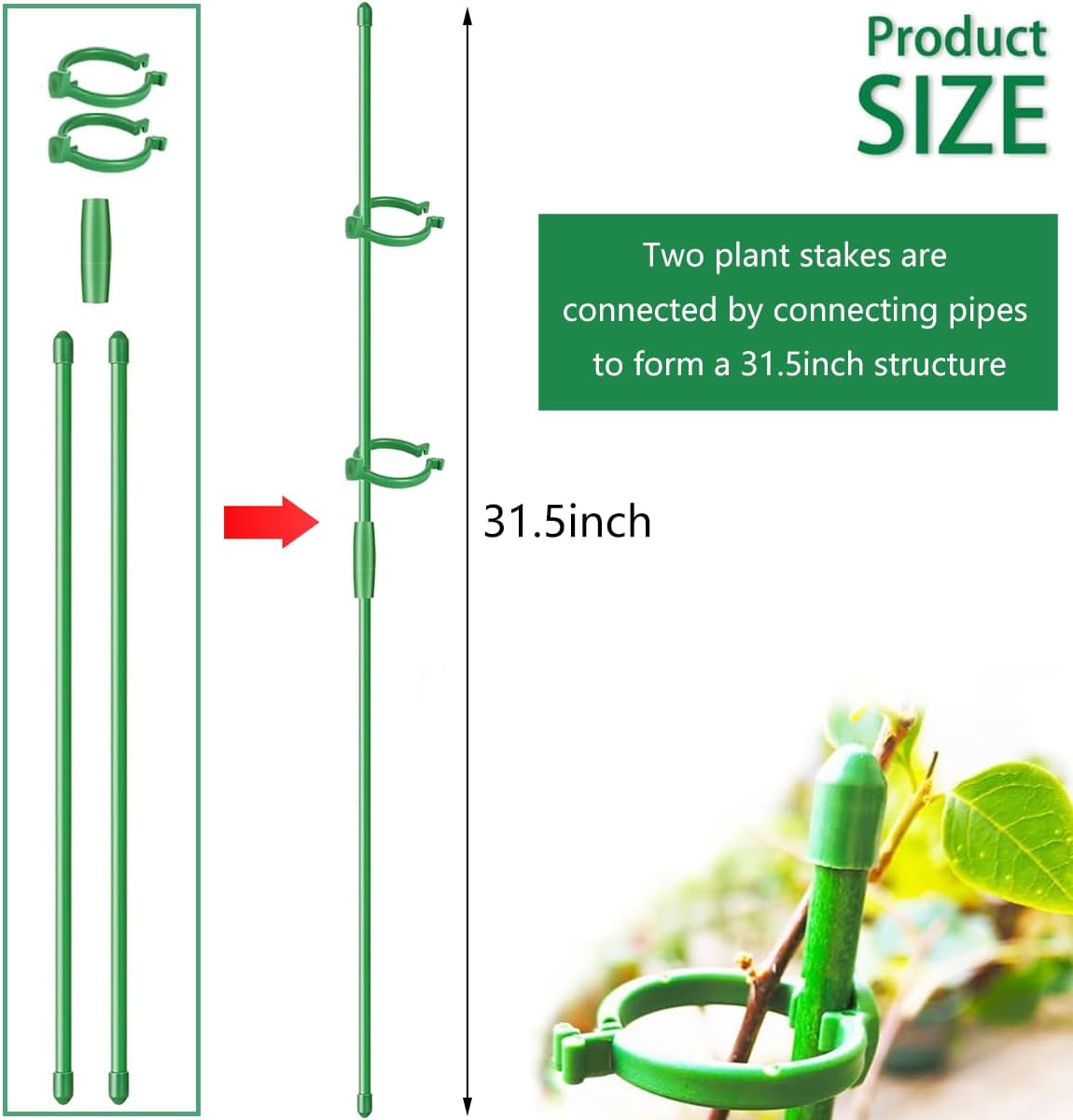 Belit 8 Pack Small Plant Support Plant Stakes, Adjustable Garden Single Stem Support Stake, Planter Support Ring for Orchid, Rose, Peony, Peppers and More, DIY 31.5 inch
