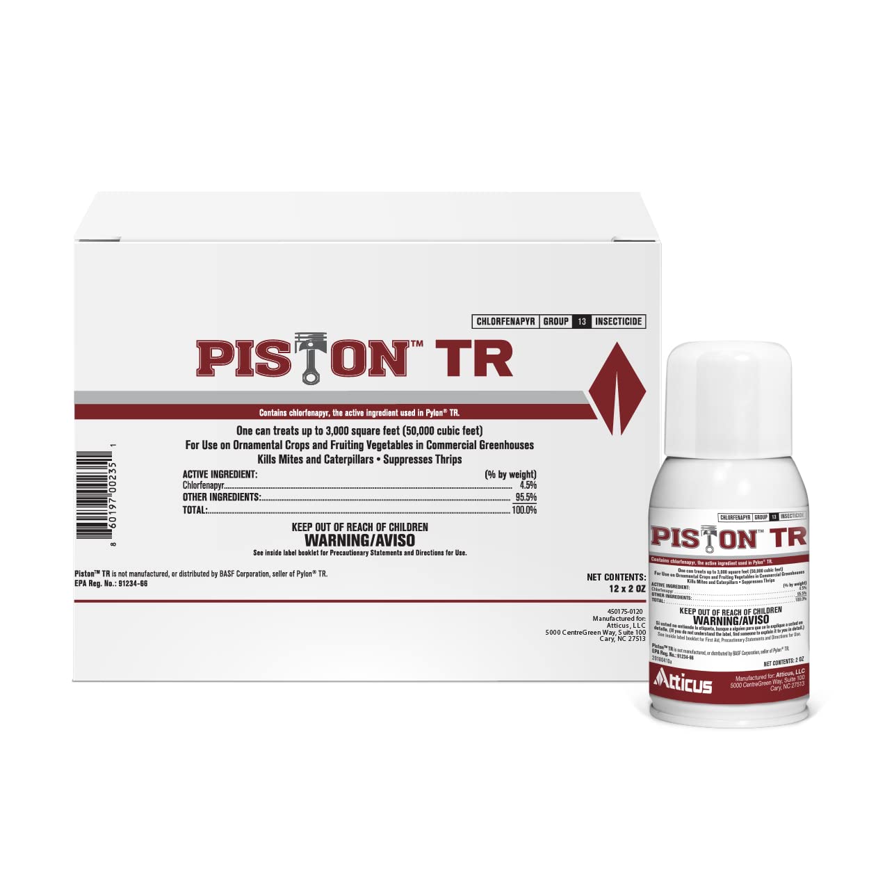 Atticus Piston TR Greenhouse Fogger (12 Pack) - Total Release Chlorfenapyr Insecticide/Miticide - Controls Mites, Thrips, Caterpillars, and Adult Fungus Gnats