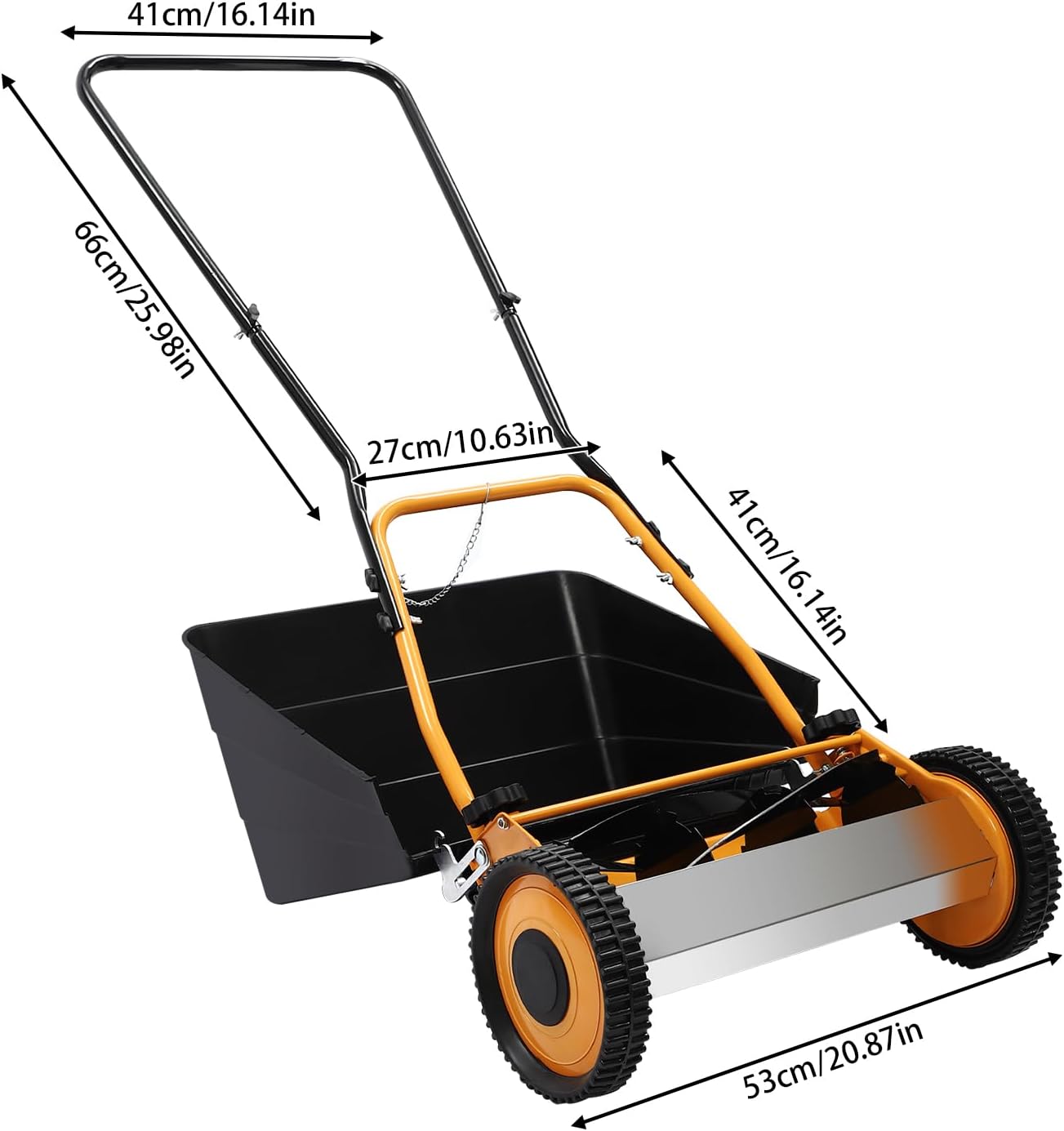 16-Inch Cutting Width Manual Push Reel Lawn Mower with Collection Bag, Four 5-Edged Blades Wheeled Lawn Mower Hand Push Lawn Mower Push Lawn Sweeper Grass Catcher Manual Lawn Dethatcher (16 Inch)