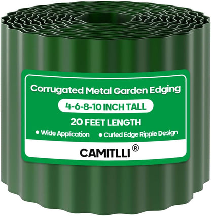 Corrugated Metal Garden Edging, Sturdy Tall Landscape Edging Borders, Perfect DIY for Flower Beds, Lawn and Pathway, Tree Surrounds, Paver Edges (Green, 10"×20FT)