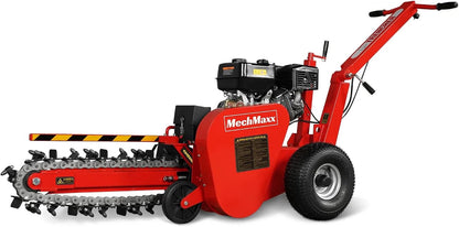 420cc 15HP E-Start Gas Powered Cable Ditching Trencher, 24'' Trench Depth, 27pcs Carbide Alloy High-Pressure Teeths, TCR1500 (Red)