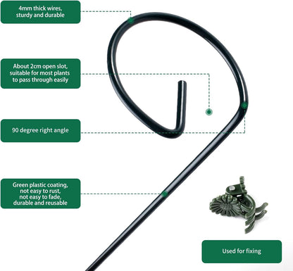 6 Pack Plant Support Stakes with 24 Pcs Plant Clips,Single Stem Support Stake Plant Cage Support Ring for Garden Flowers Rose Tomatoes Peony Lily Rose Herbs Vegetable (16 Inch)